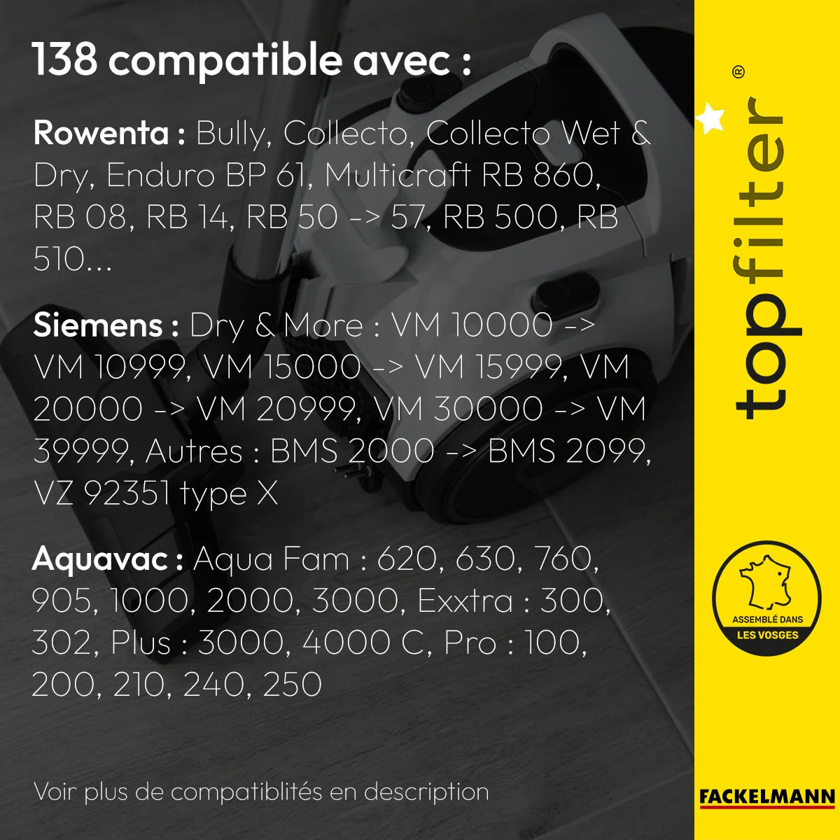 Lot de 2 sacs aspirateur pour Rowenta industriel TopFilter Premium