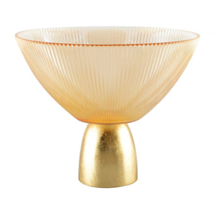 Coupe creuse nervurée ambre sur pied doré 22x22x18cm