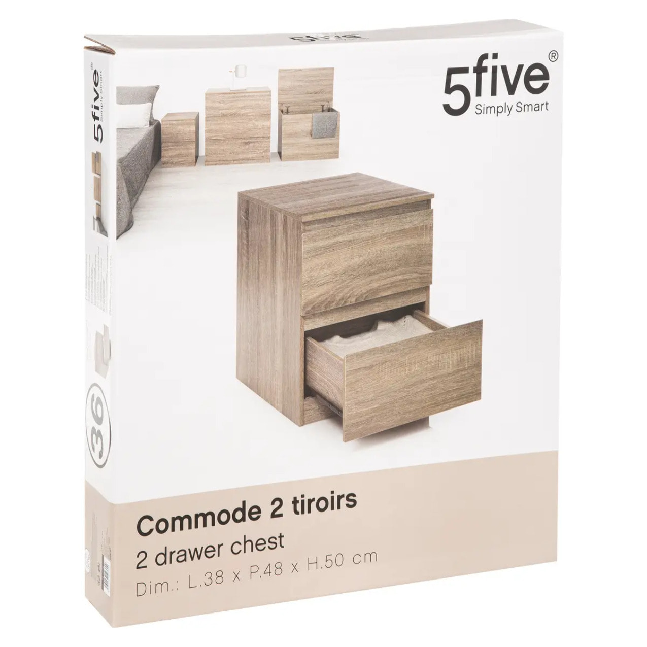 Commode 2 tiroirs "Dolo" effet bois naturel