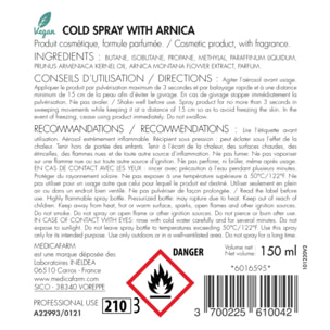 MEDICAFARM - Aérosol ARNICRYO-K à l'arnica - Effet glacial - Aide à soulager rapidement les douleurs d'origine traumatique - Aérosol 150ml