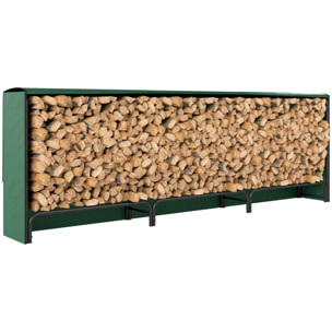 Outsunny Estante de Leña con Funda de PE, Leñero Exterior Metálico Robusto, Longitud Ajustable, Carga 300 kg, para Interior y Exterior, Jardín, Terraza, 300x36x99 cm, Verde y Negro