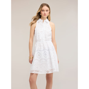 Motivi - Vestido camisero en sangallo de algodón - Blanco