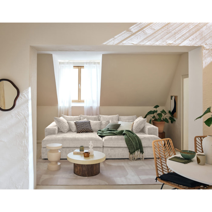 Collins - canapé droit 4 places avec double méridienne - assise profonde - en velours texturé - Beige