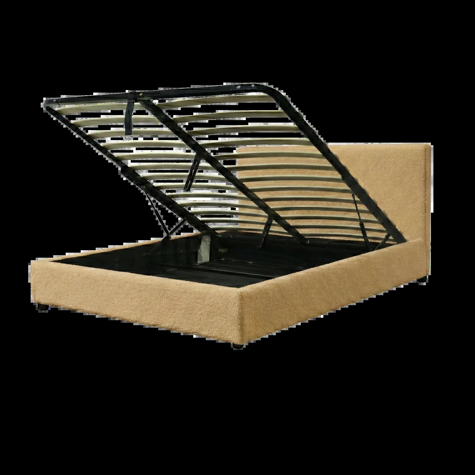 Lit coffre Colisée avec tête de lit | Robuste et confortable | Montage simple rapide | Bouclette | Camel