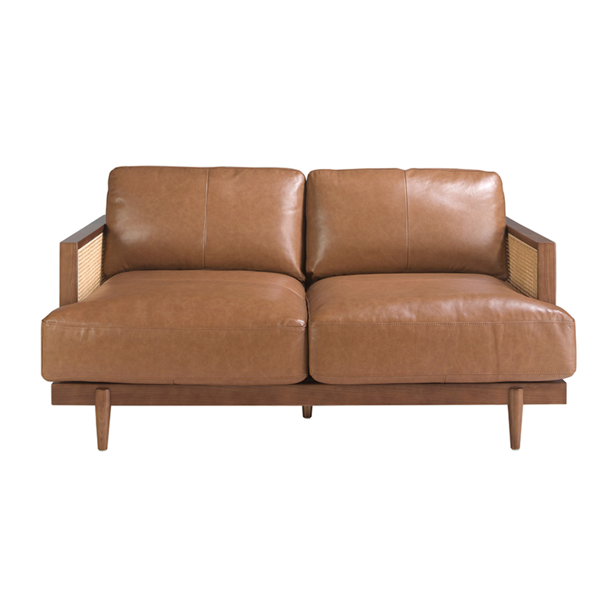 Sofá Angel Cerdá de 2 plazas tapizado en piel de origen vacuno en marrón patas de madera en nogal 164x96x83cm