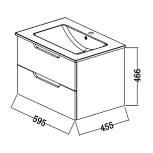 Meuble salle de bain 60cm suspendu 2 tiroirs Blanc Laque poignees integrees vasque et miroir - MILA
