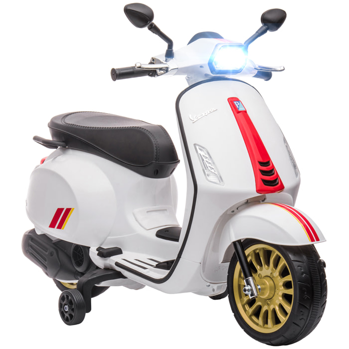 Moto Eléctrica para Niños de +3 Años con Licencia Vespa Moto de Batería para Niños 6V con USB MP3 Luz LED Radio FM Moto para Niños con Velocidad 3 km/h Carga 35 kg Blanco