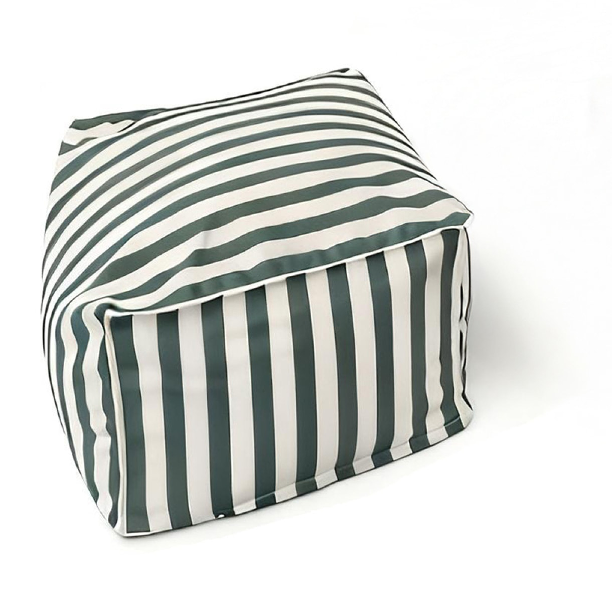BOLOGNE Pouf d’extérieur rayé vert déperlant et - 55x65x35 cm