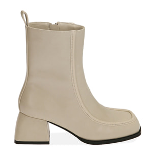 Ankle boots panna punta quadra, tacco 6 cm