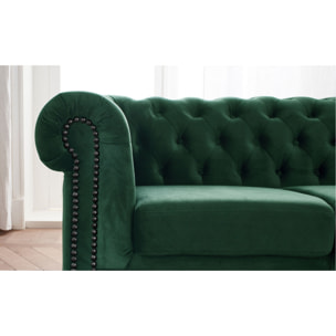 William - canapé Chesterfield - 3 places - en velours - Vert