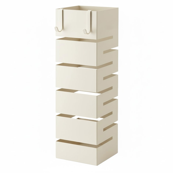 Portaombrelli In Acciaio Zincato Per Interno Esterno Con Vaschetta Scolapioggia 2 Ganci Removibili Base Antiscivolo 49 x 15,5 x 15.5 Cm Bianco