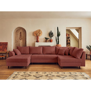 Rune - canapé panoramique d'angle droit - 7 places - avec pouf d'appoint - en velours côtelé - Terracotta