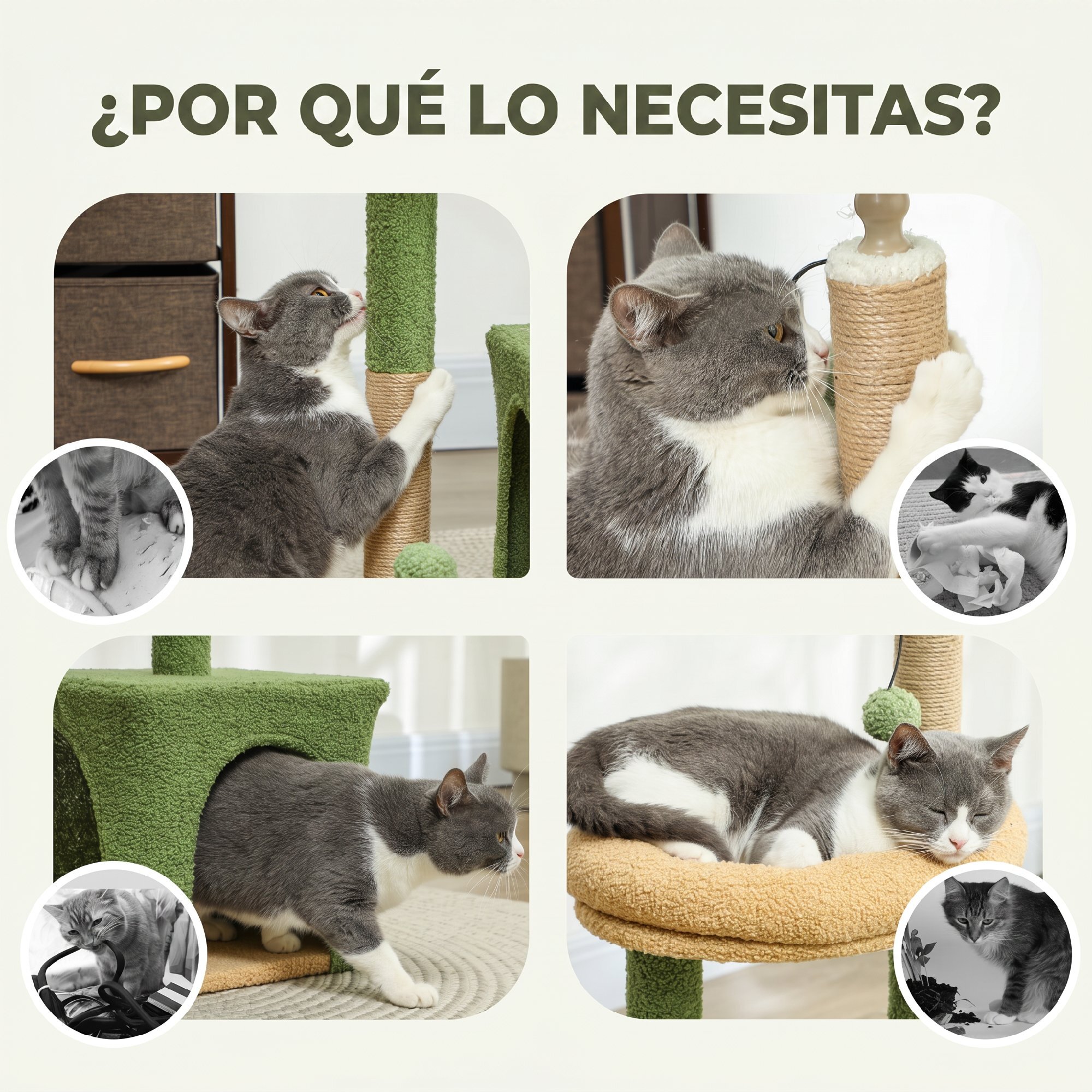 Árbol Rascador para Gatos 98 cm, Torre para Gatos con Hojas Artificiales, Cueva, Cama, Postes Rascadores, 2 Bolas de Juguete, Cubierto de Terciopelo, Verde