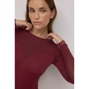 Body intimo a maniche lunghe con schiena scoperta color granato