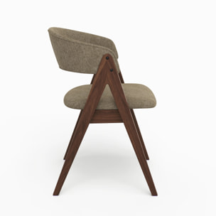 Chaise en bois foncé et tissu vert olive - Isis