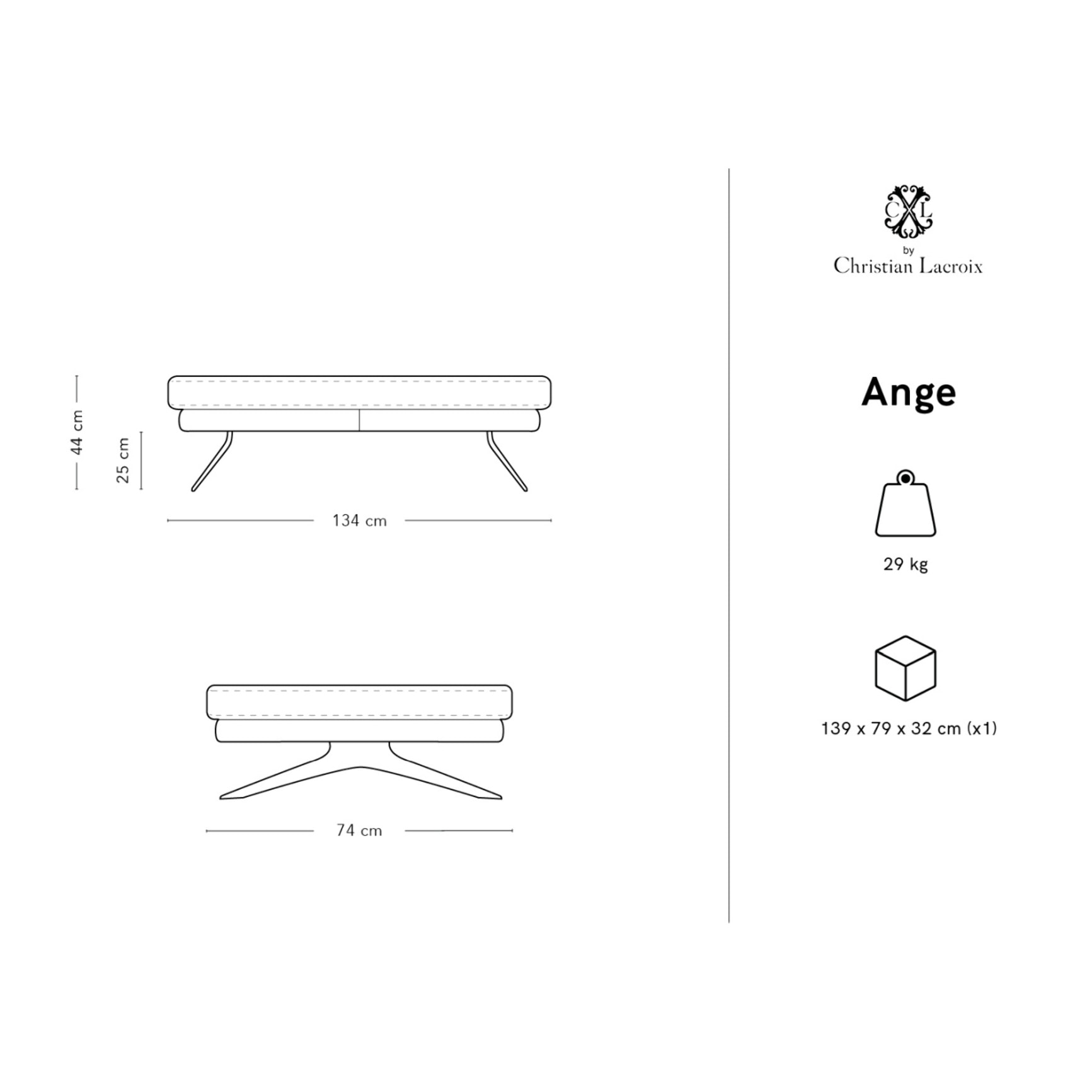 Banc "Ange" 2 places en cuir véritable marron