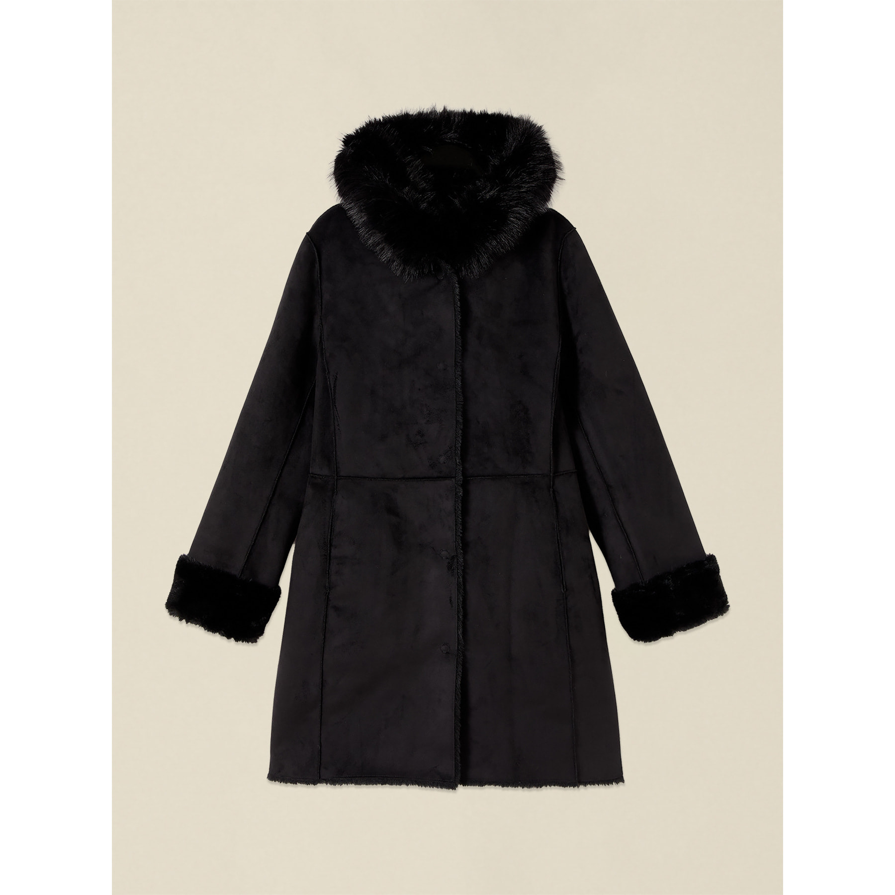 Oltre - Cappotto con cappuccio effetto shearling - Nero