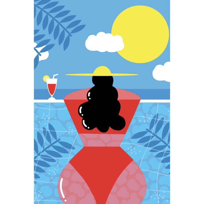 Tableau pop art femme au bord de la piscine  Toile imprimée
