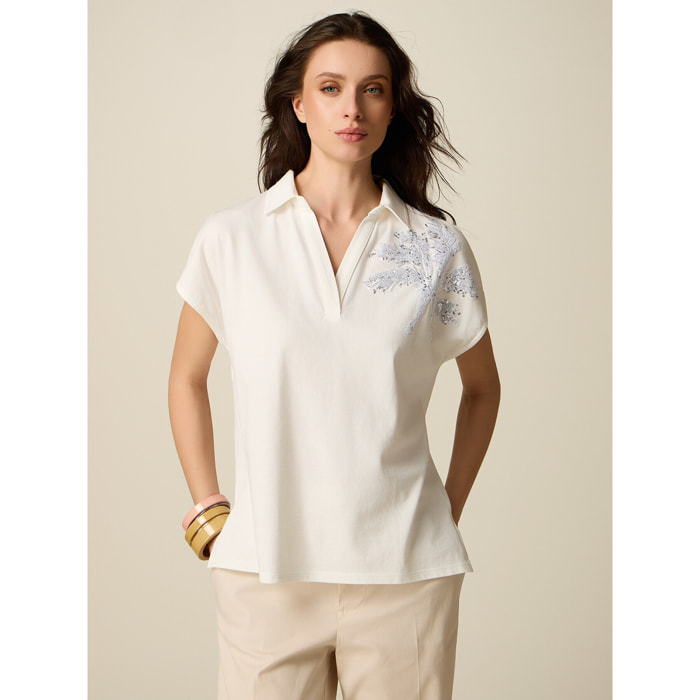 Oltre - Polo con ricamo i paillettes - Bianco