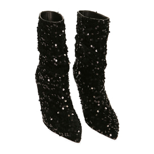 Botines negros con lentejuelas, tacón 8,5 cm