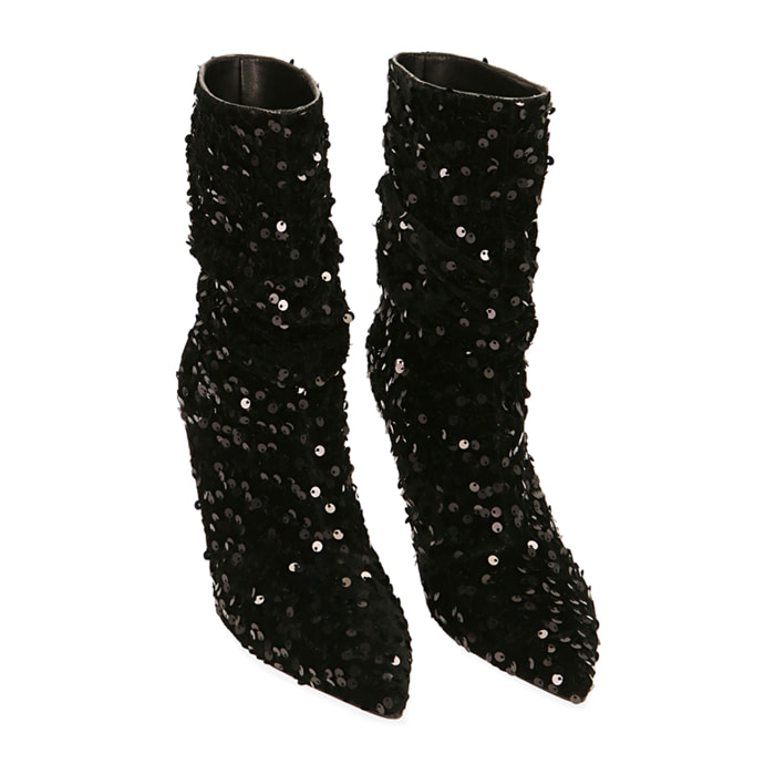 Botines negros con lentejuelas, tacón 8,5 cm