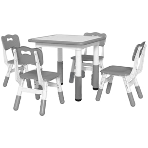 Ensemble table et chaises enfant - set de 5 pièces réglables en hauteur - MDF PP blanc gris