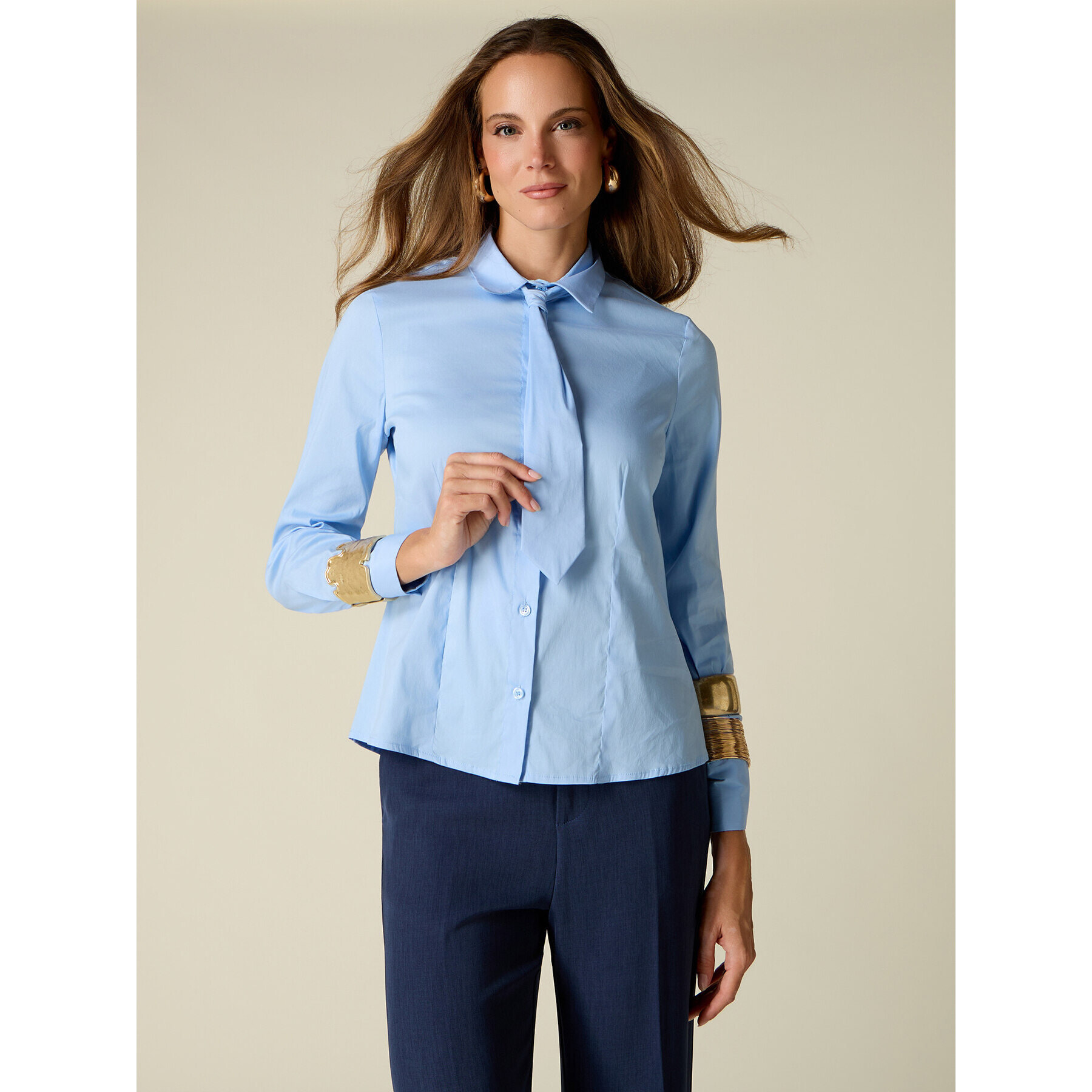 Oltre - Camicia in popeline con cravatta - Azzurro