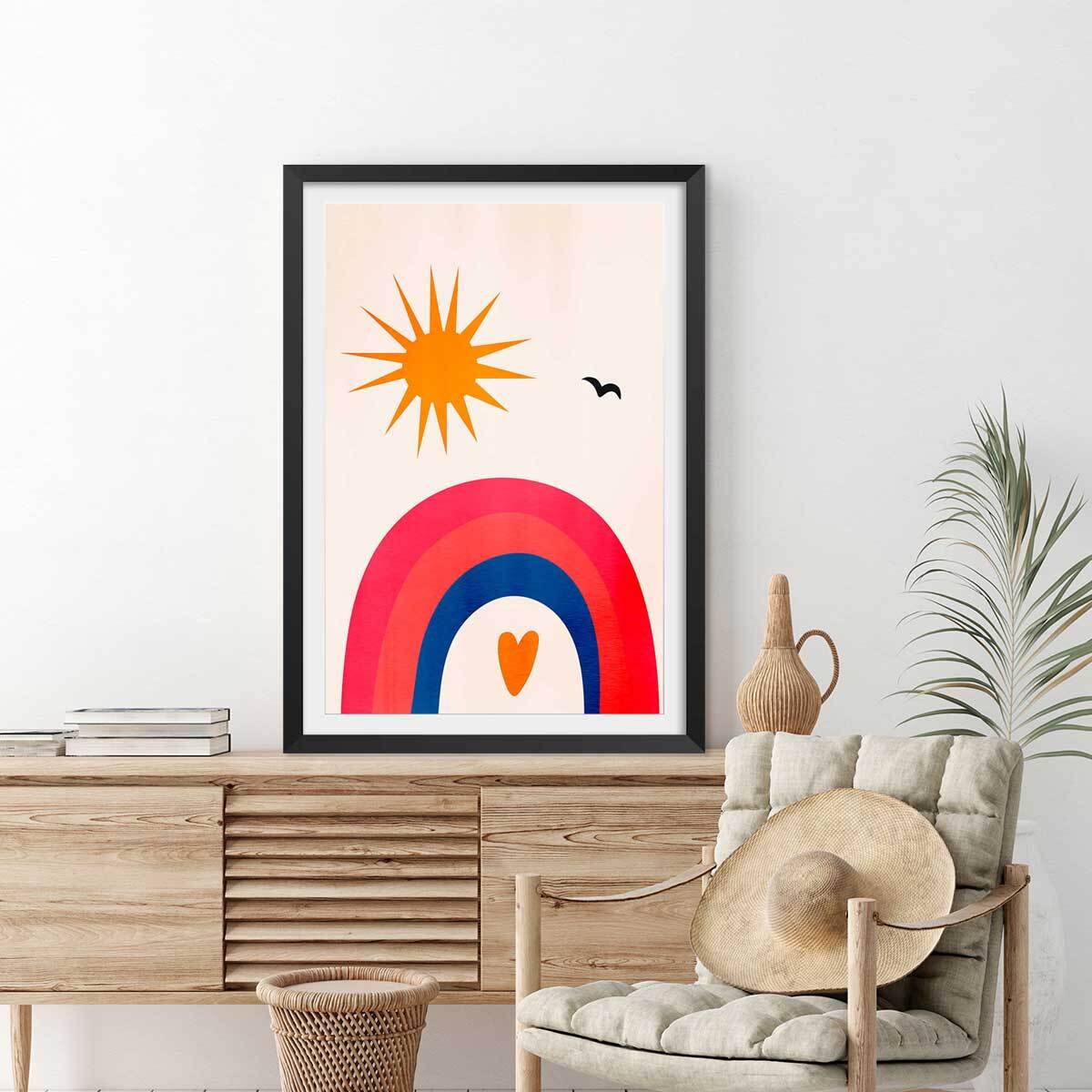 Affiche ""Belle journée!"" Affiche + cadre en bois - Noir