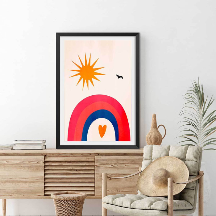 Affiche ""Belle journée!"" Affiche + cadre en bois - Noir