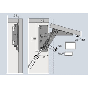 Sachet compas lift 90° HETTICH - 180 N - Droite et gauche - 79389
