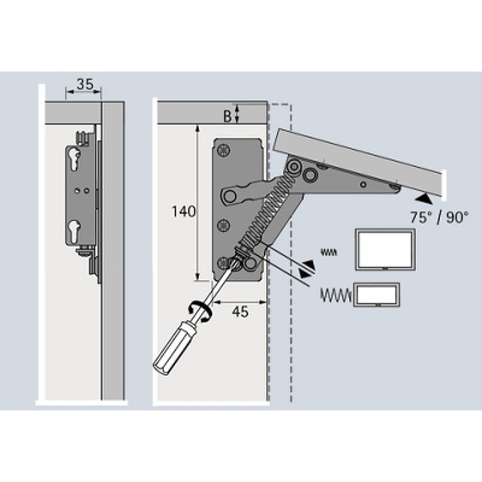Sachet compas lift 90° HETTICH - 180 N - Droite et gauche - 79389