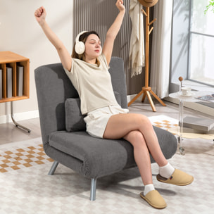 Sofá Cama de 1 Plazas 3 en 1 Sillón Cama Plegable Tapizado en Chenilla con Respaldo Ajustable de 5 Niveles y Almohada Acolchada para Oficina Dormitorio Salón 80x75x83 cm Negro