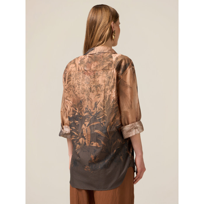 Oltre - Camisa de muselina de algodón estampada - Marrón