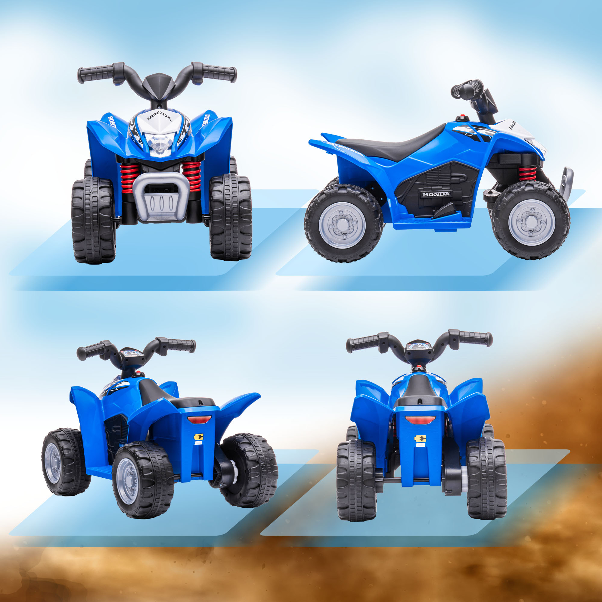 Quad Eléctrico HONDA para Niños 18-36 Meses con Faros LED 65,5x38,5x43,5cm Azul