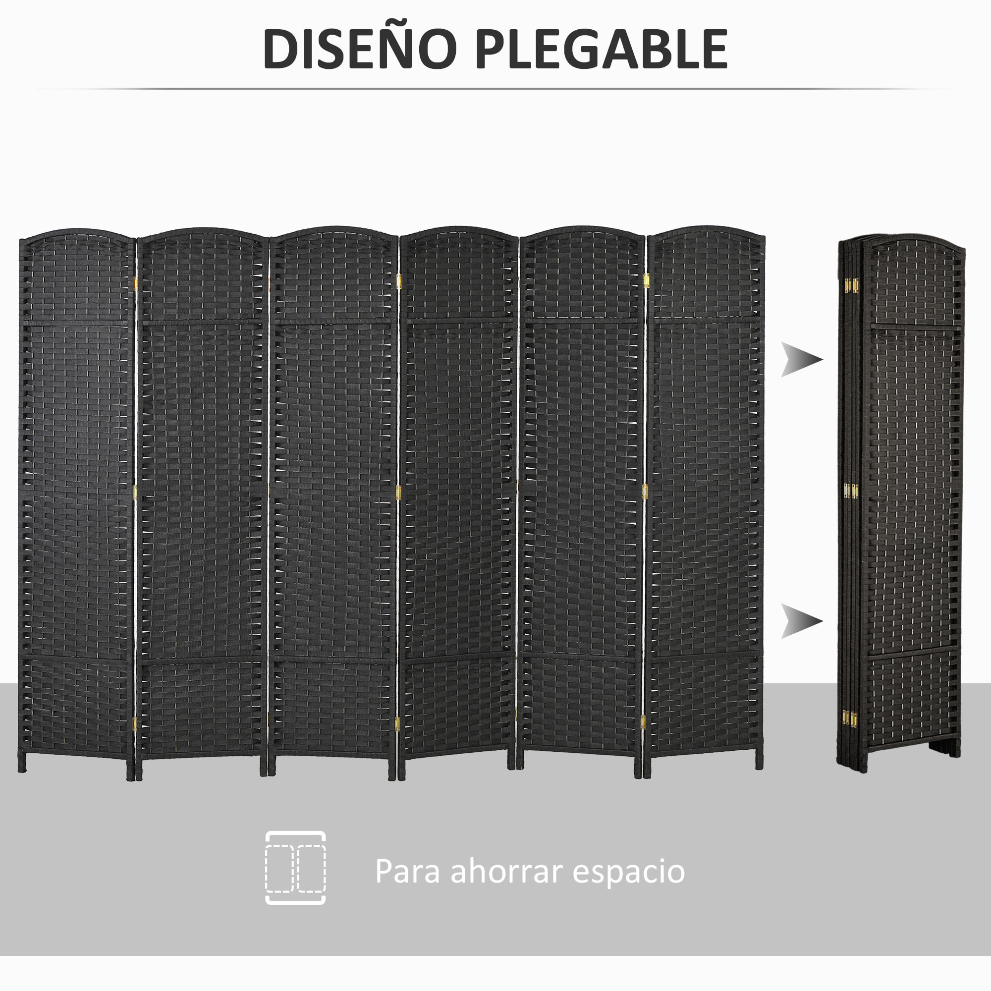 Biombo de 6 Paneles Separador de Ambientes Plegable 240x170 cm Biombo Separador de Ambientes para Salón Dormitorio Oficina Negro