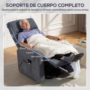 Sillón Relax Reclinable Eléctrico Levanta Personas, Sillón Elevador con 8 Puntos de Masaje, 2 Controles Remotos, Reposapiés, Tapizado en Pana, Acolchado Grueso, Bolsillo Lateral, Gris