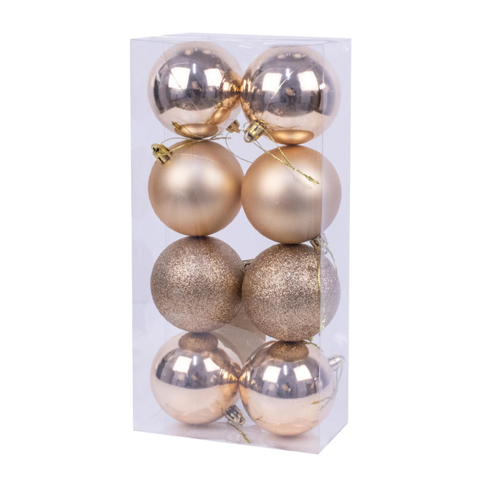 DAM  Palle di Natale decorative, 7 cm. Set di 8 in colori rame con varie texture. 7x7x7 cm. Colore rame