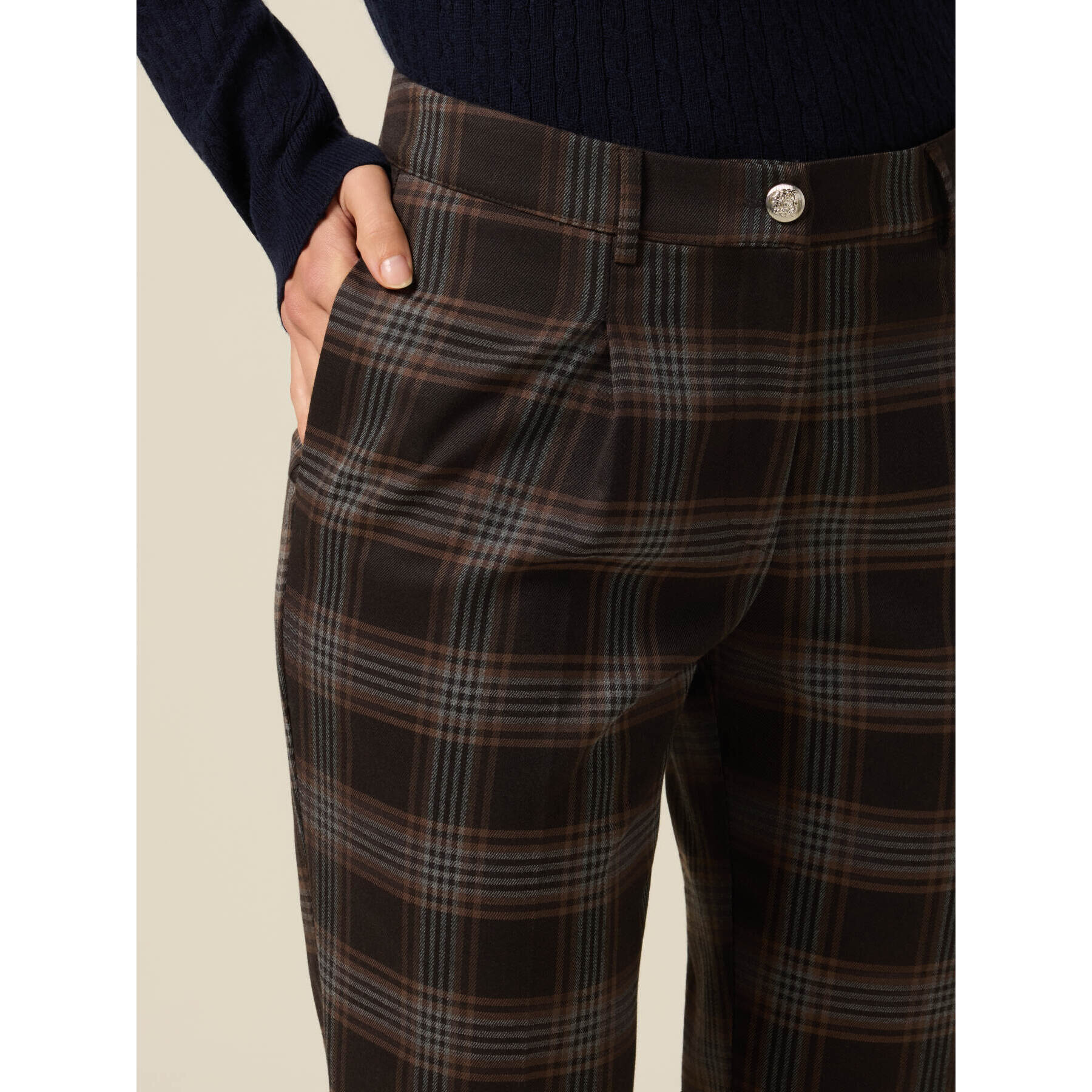 Oltre - Pantalones de cuadros - Marrón