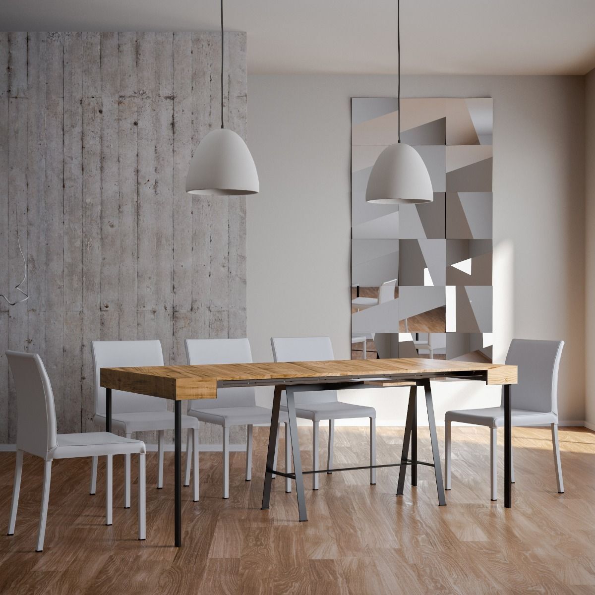 Consolle allungabile 90x40/300 cm Banco Quercia Natura telaio Antracite.