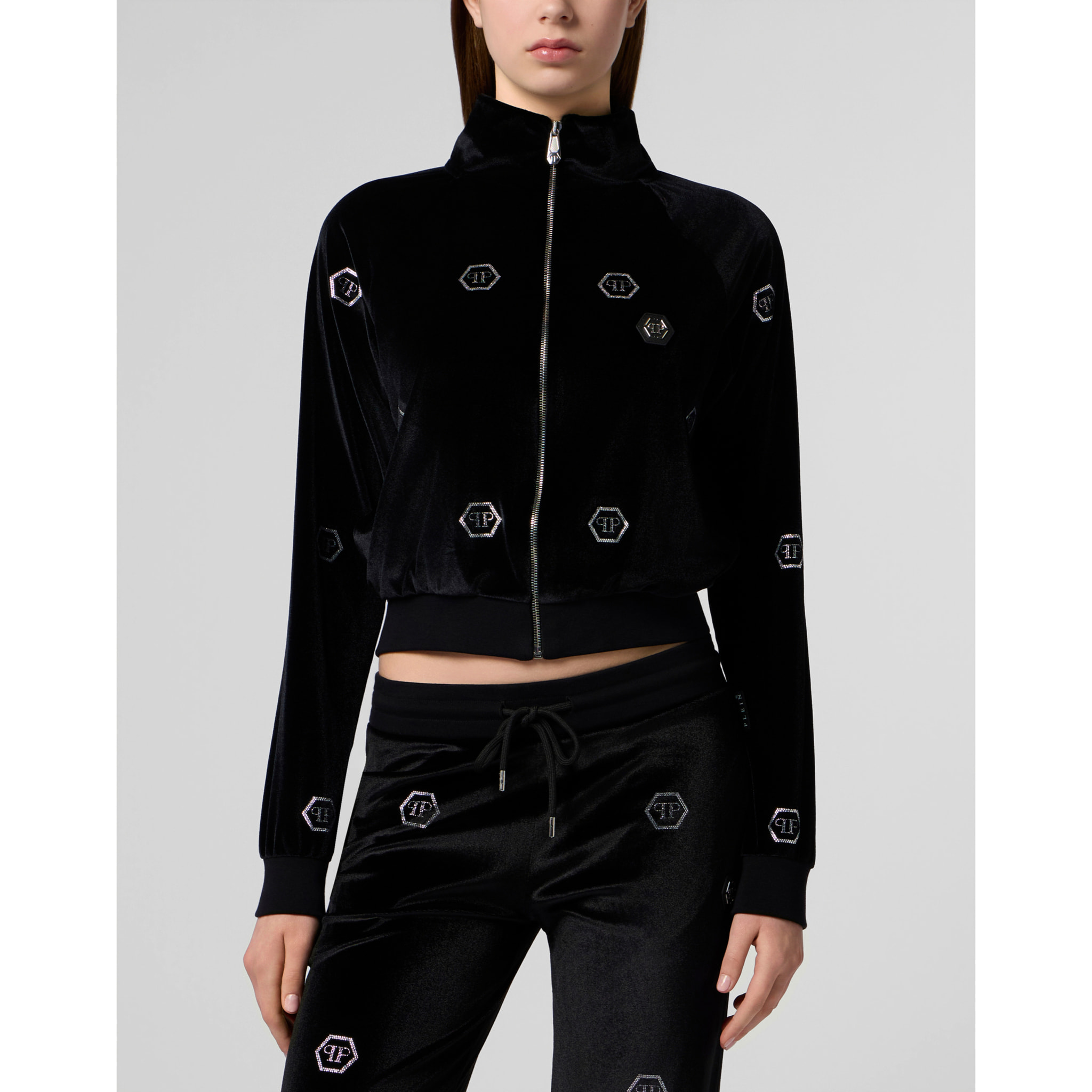 PHILIPP PLEIN Chenille Tracksuit Jacket Mini Monogram Crystal Monogram