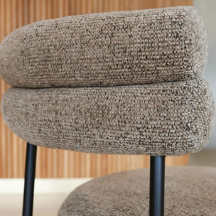 Ensemble table ovale effet noyer et 6 chaises en tweed marron