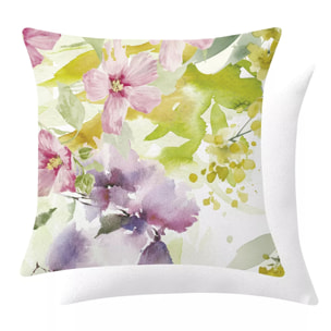 Housse de coussin lin & coton 165 g/m² imprimé rose jaune vert Souffle fleuri printemps