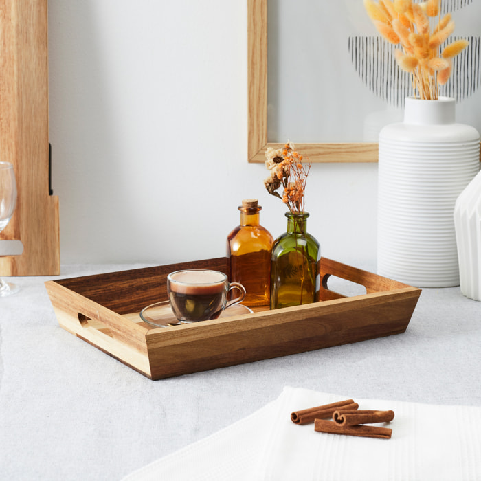 Plateau A Poignees Acacia 32x23cm