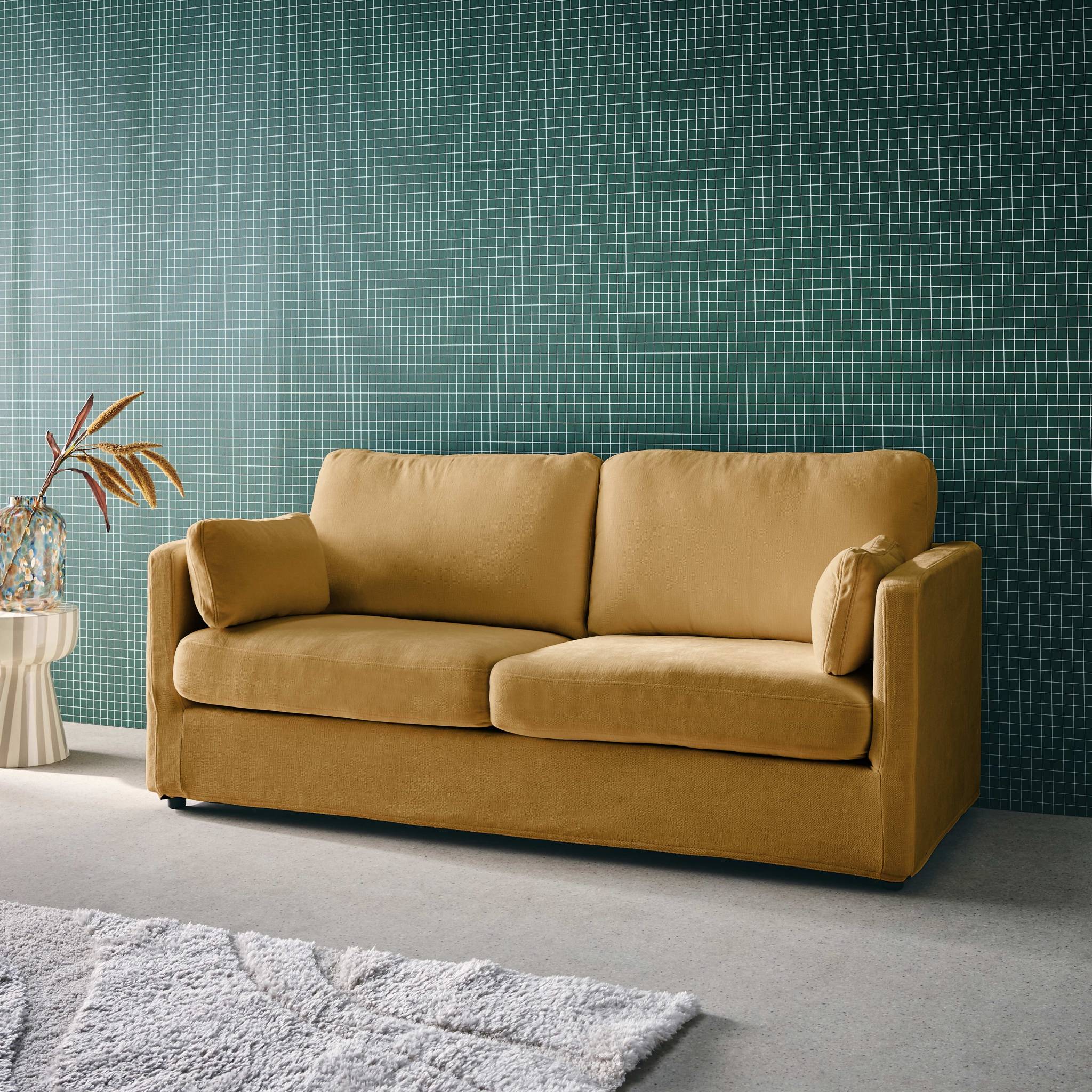 Canapé 2 places déhoussable tissu ocre L 198 x P 88 x H 85cm - Neo