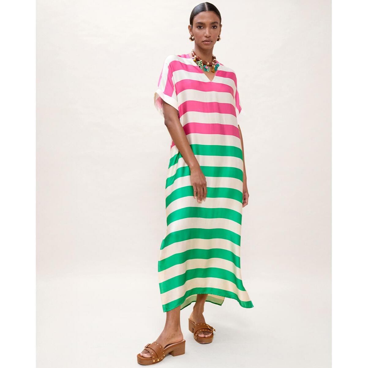 Abito lungo a righe tricolori