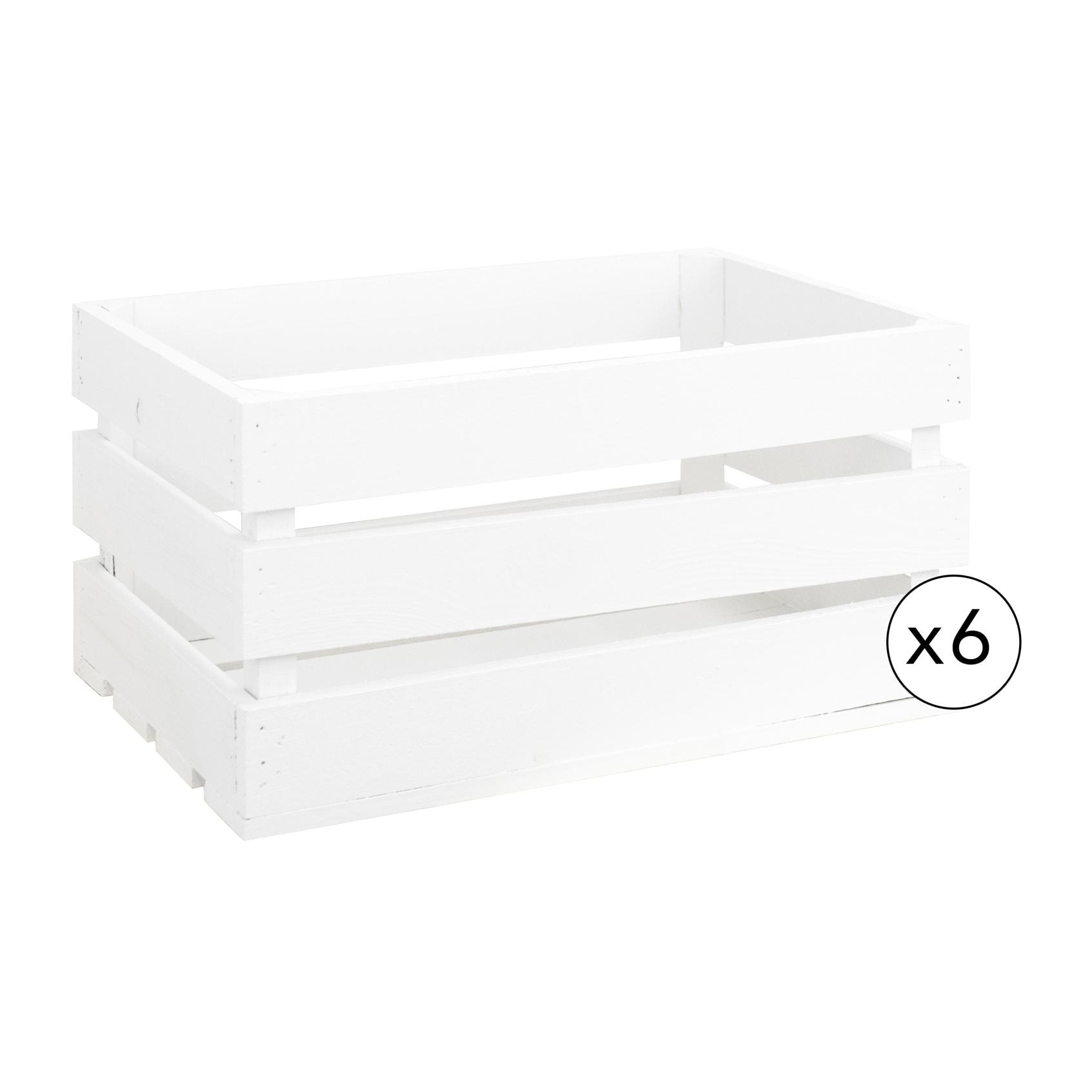 Pack 6 grandes caisses en bois massif de couleur blanc Hauteur: 25.5 Longueur: 49 Largeur: 29.5