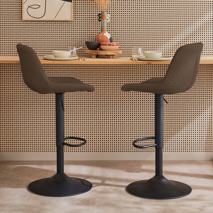 Lot de 2 tabourets de bar réglables - Noah - bouclette texturée taupe - hauteur réglable 60.5/81.5cm . repose-pieds