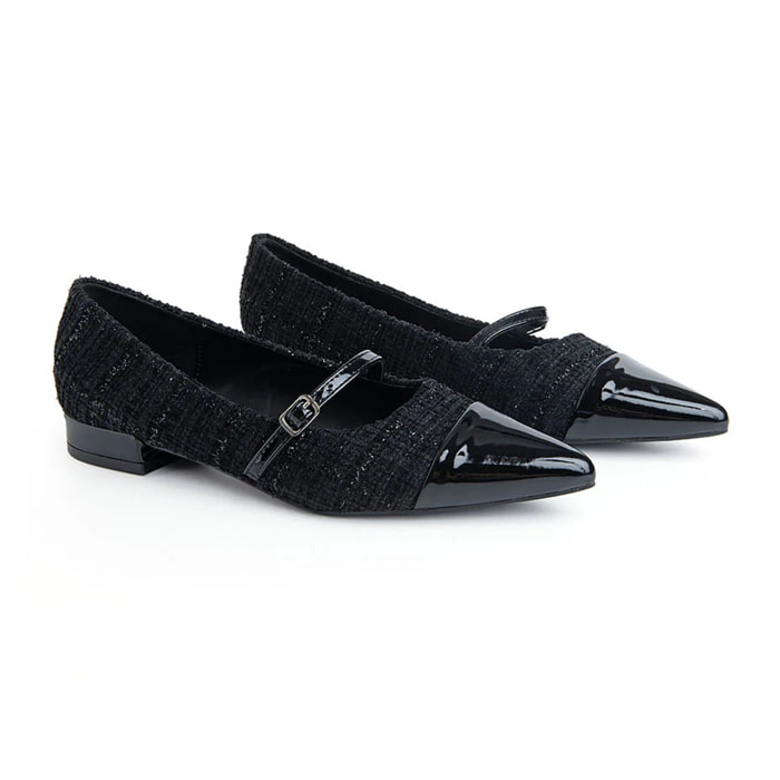 Ballerina a punta in bouclé - NERO