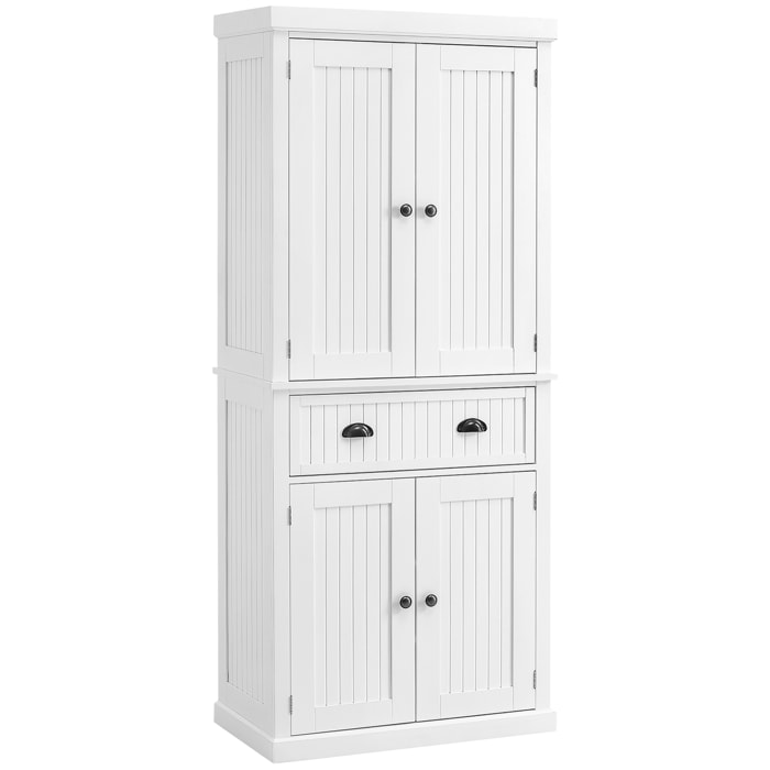 Buffet haut multi-rangement - 4 portes, grand tiroir - dim. 76L x 40l x 183H cm - blanc effet bois clair