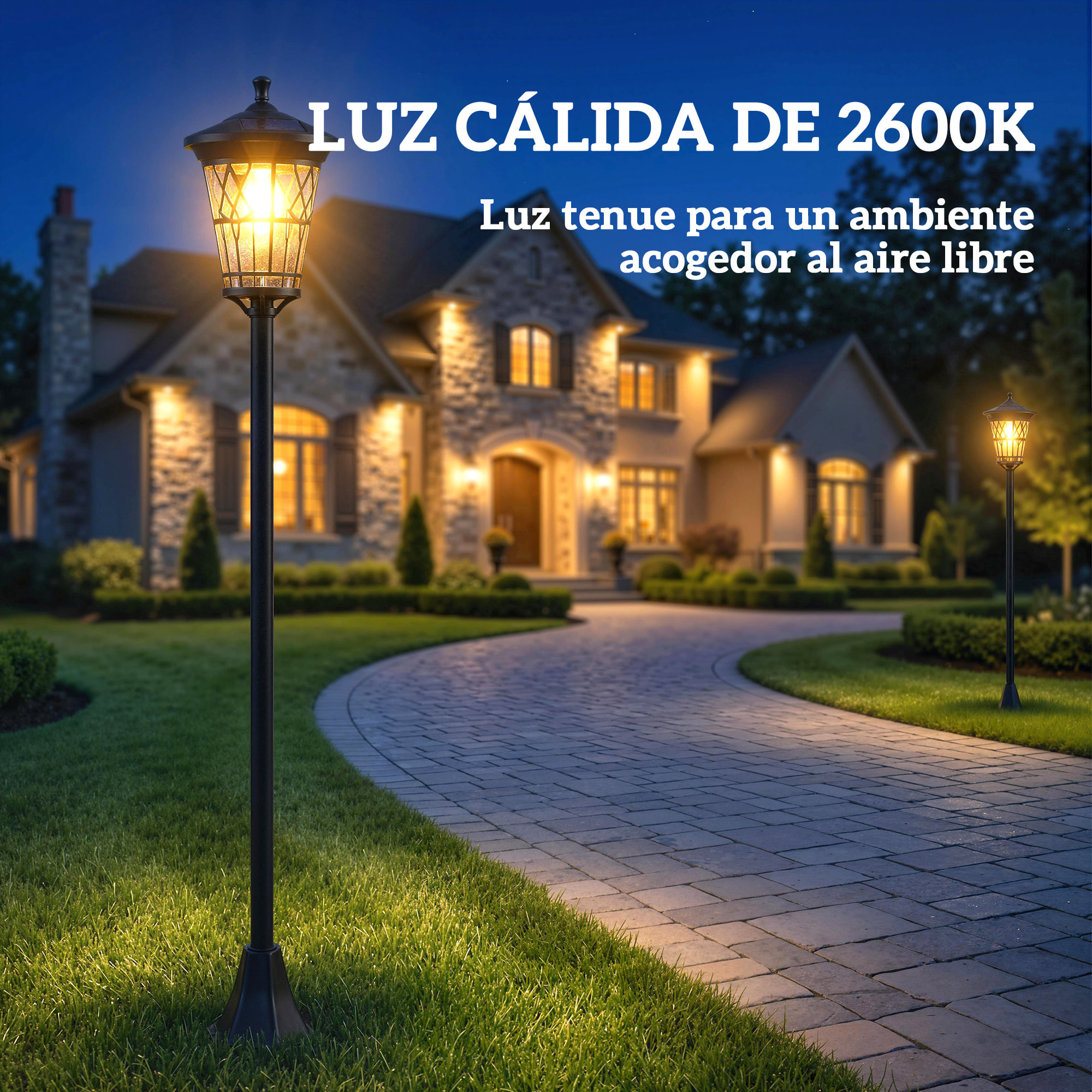 Set de 2 Farolas Solares de Jardín, Luces Solares de Exterior de Acero Inoxidable con Altura Ajustable, 2 Modos de Brillo, IP44 Impermeable, para Terraza, Patio, 23,5x23,5x186 cm, Negro